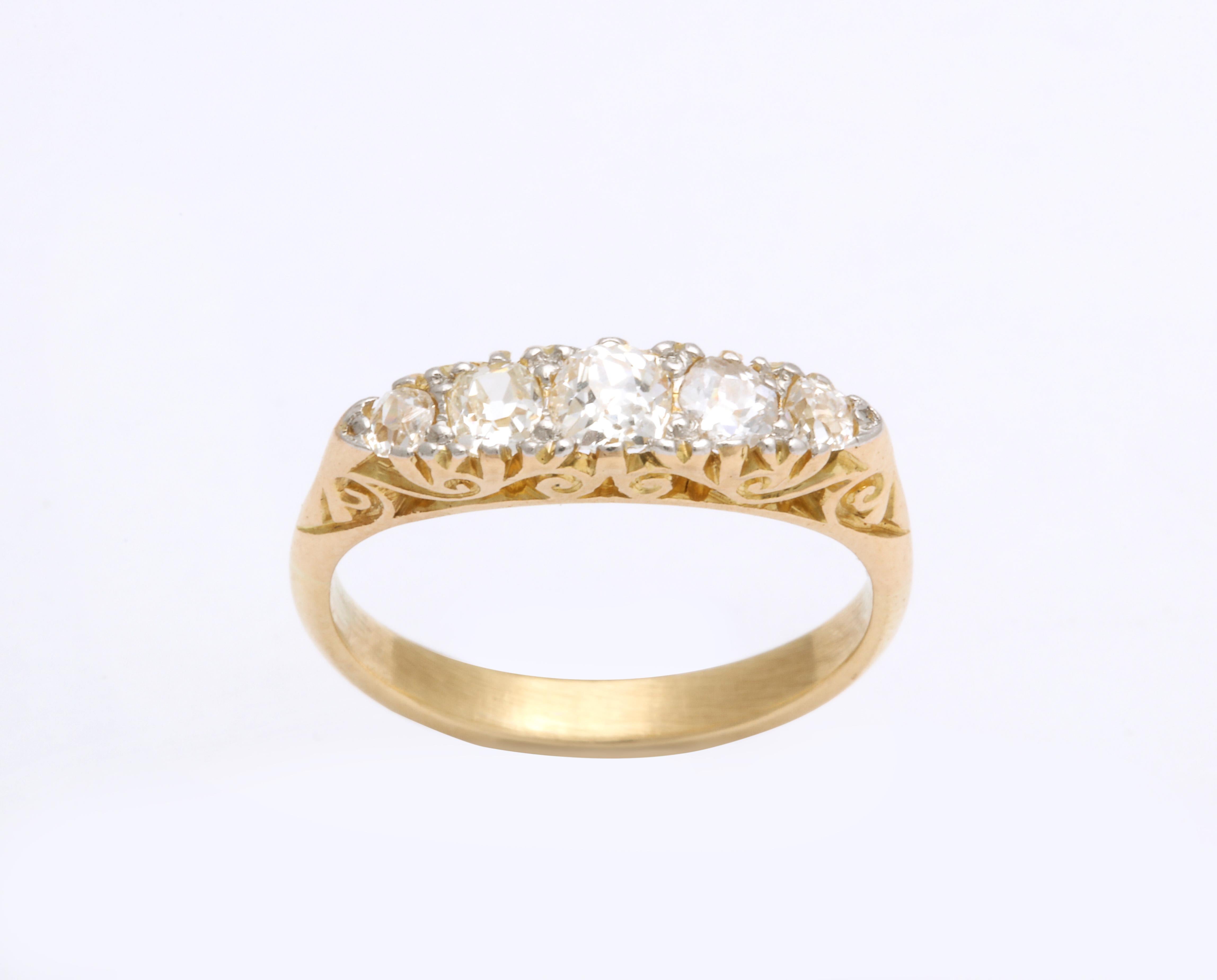 Women's English 18k Gold Diamond Five-Stone Ring, circa 1890