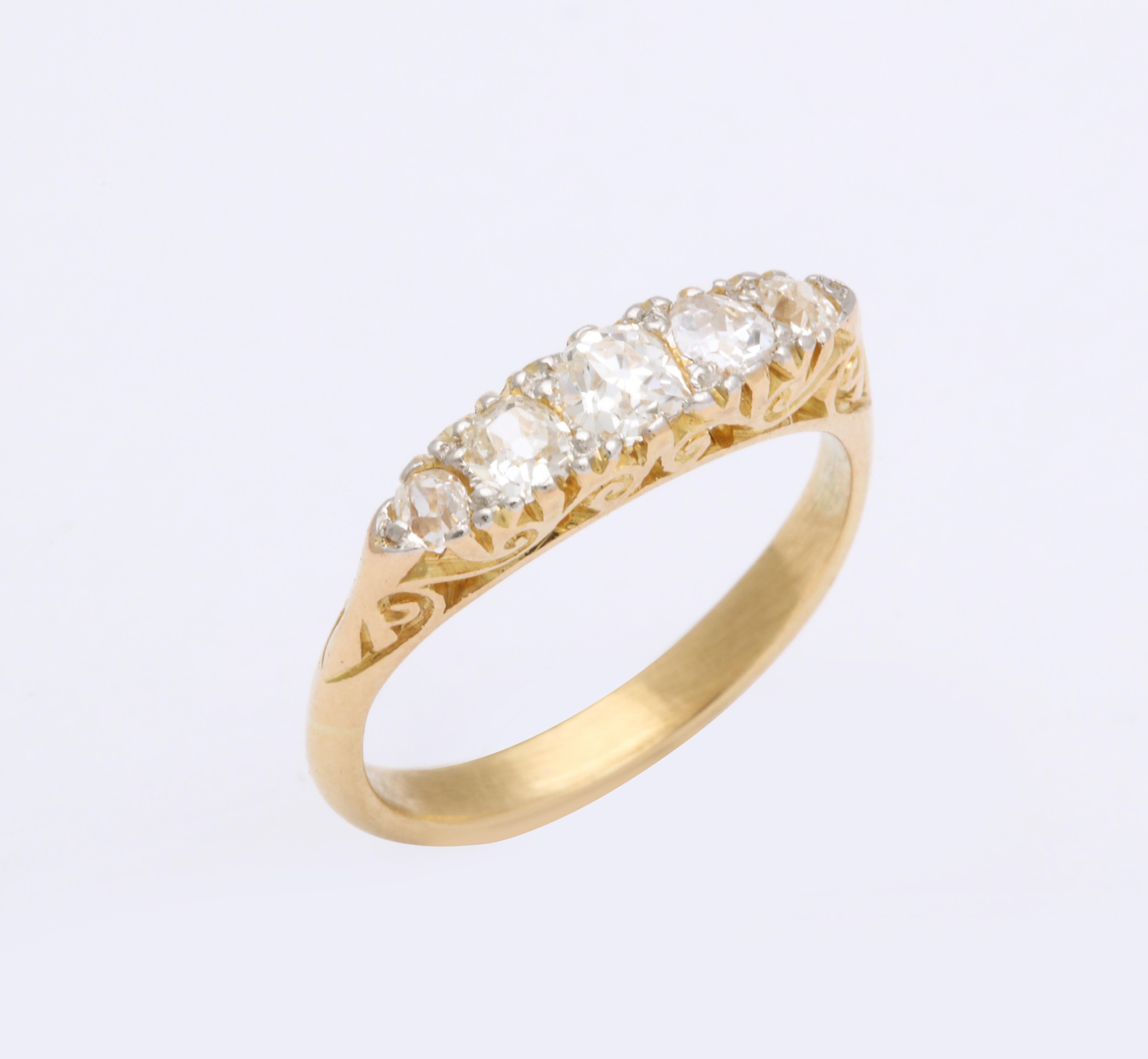 English 18k Gold Diamond Five-Stone Ring, circa 1890 1