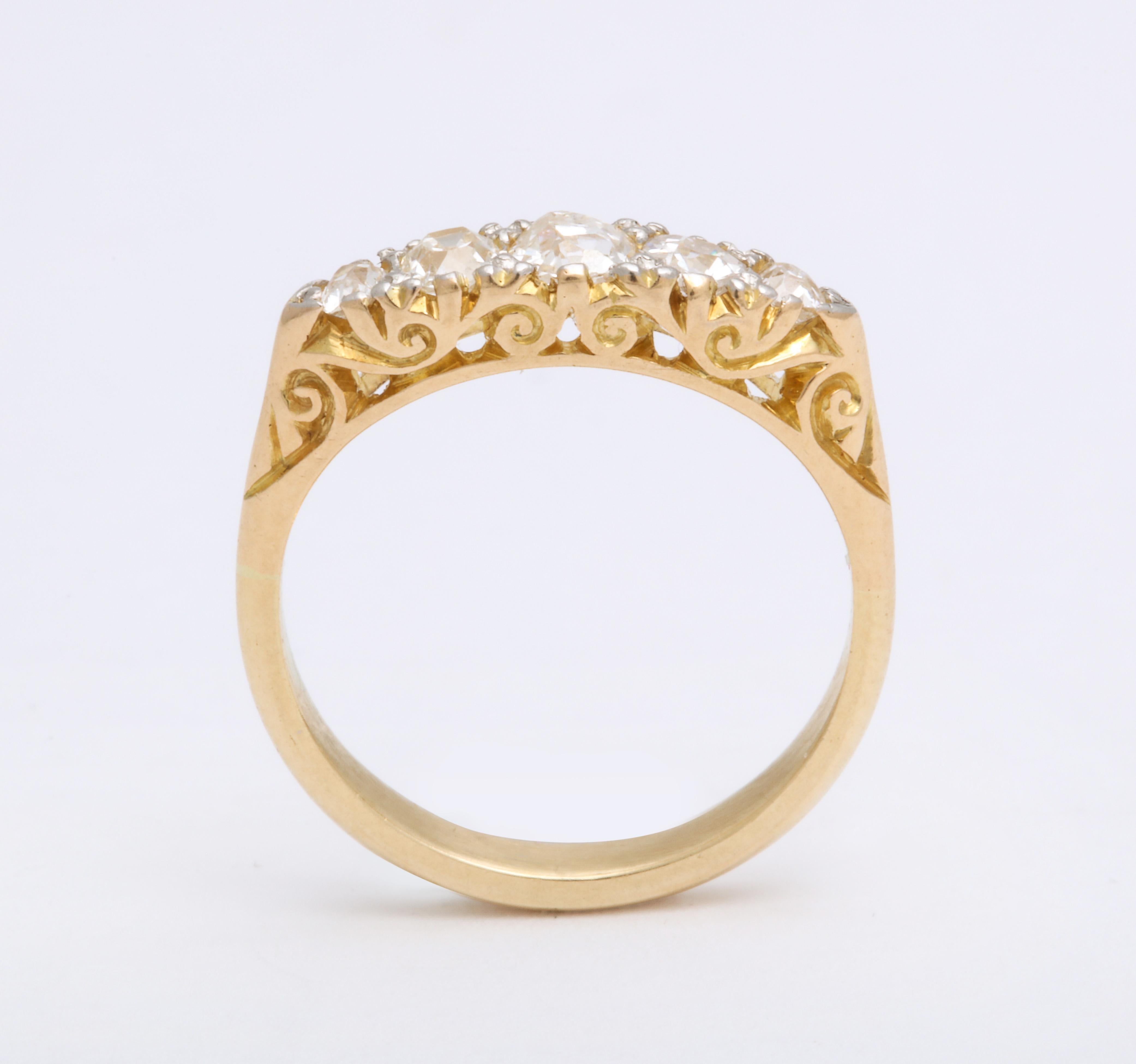 English 18k Gold Diamond Five-Stone Ring, circa 1890 2