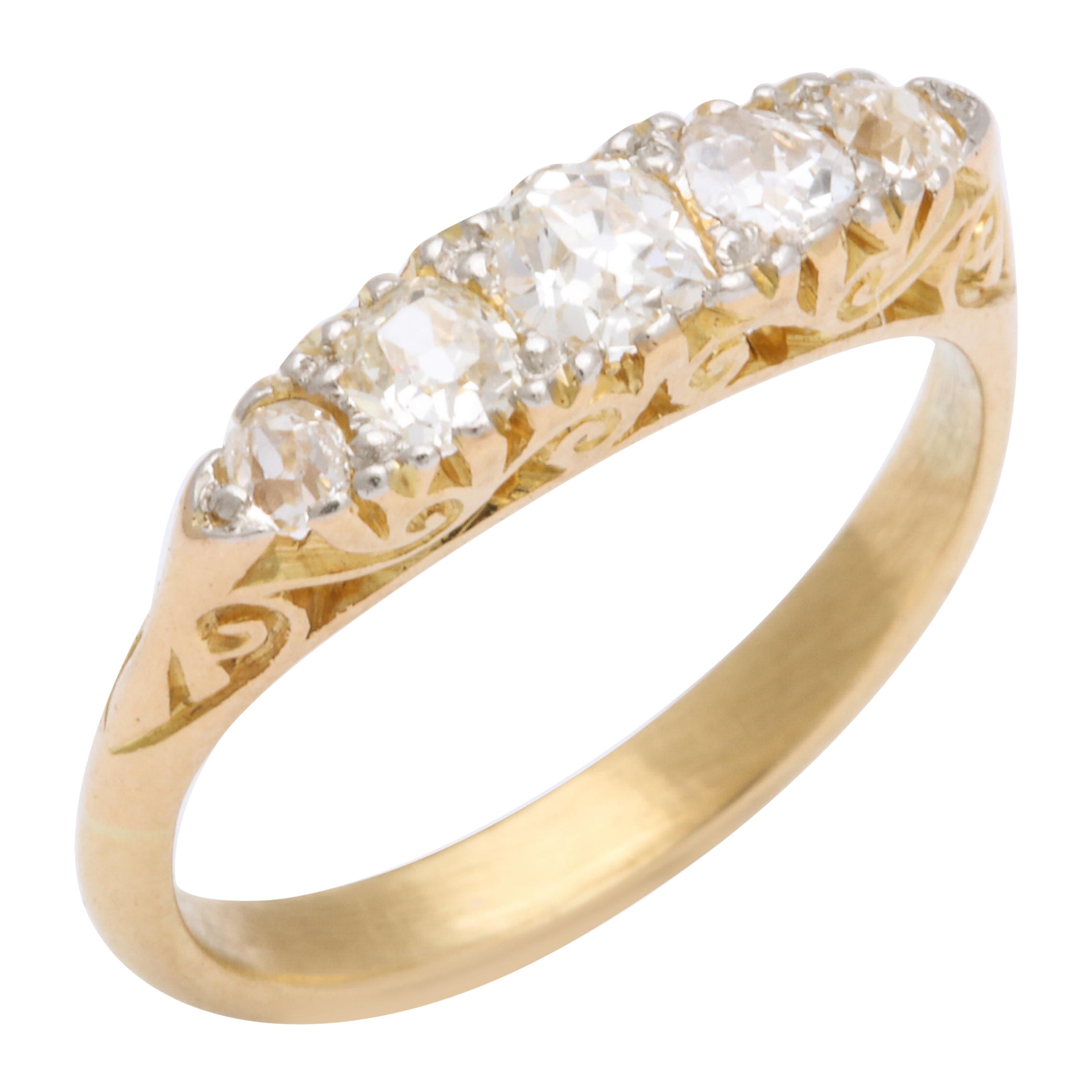 English 18k Gold Diamond Five-Stone Ring, circa 1890