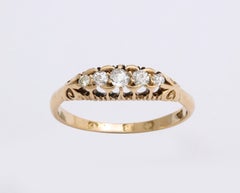 English 18k Gold Diamond Five Stone Ring, Mid-20th Century