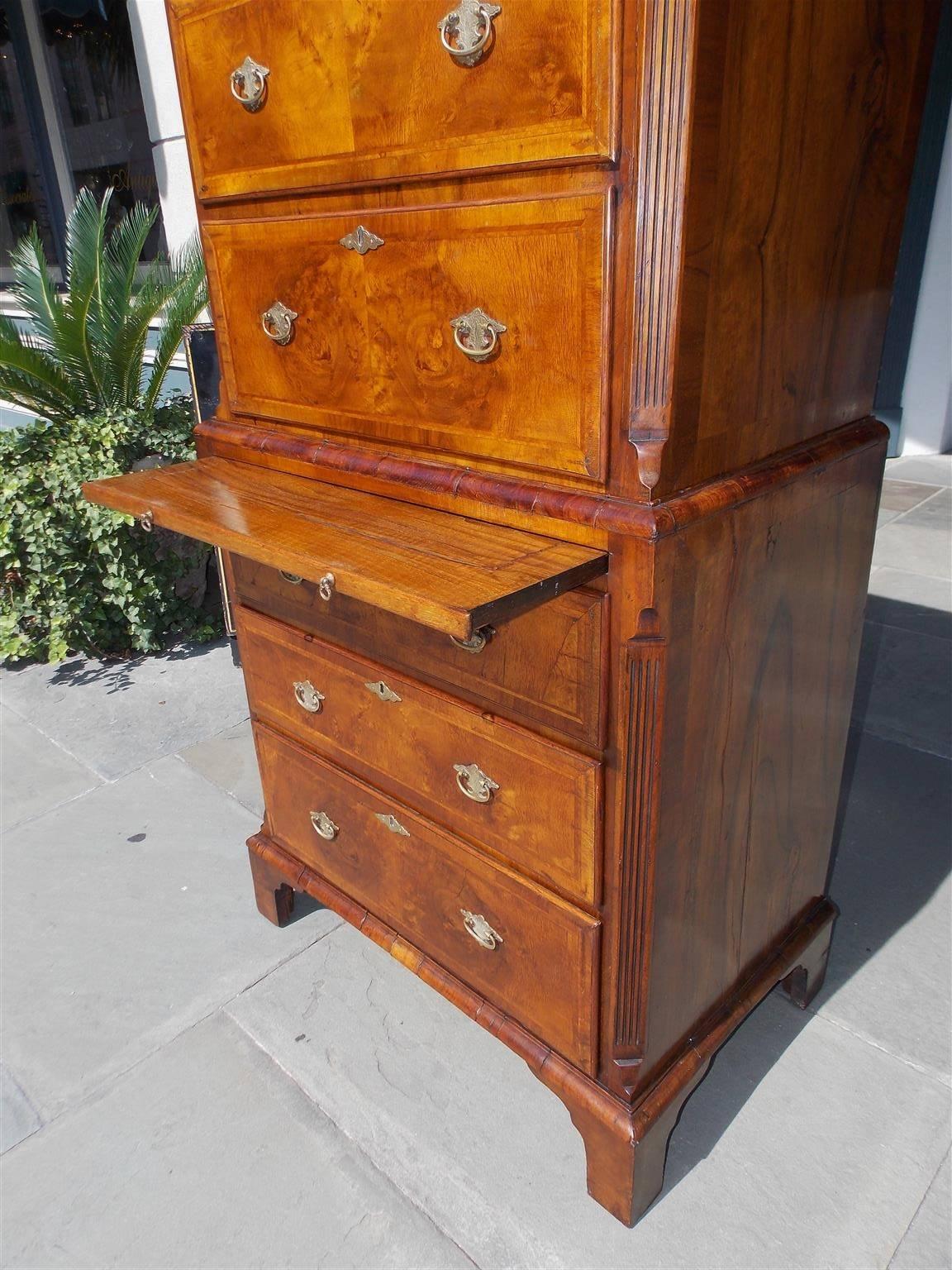 English Diminutive George I Style Burl Walnut Inlaid Chest on Chest, Circa 1840 In Excellent Condition In Hollywood, SC