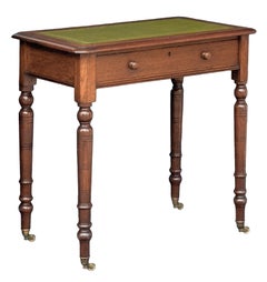 English Diminutive Writing Table or Desk of Walnut with Inset Leather Top