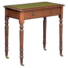 English Diminutive Writing Table or Desk of Walnut with Inset Leather Top