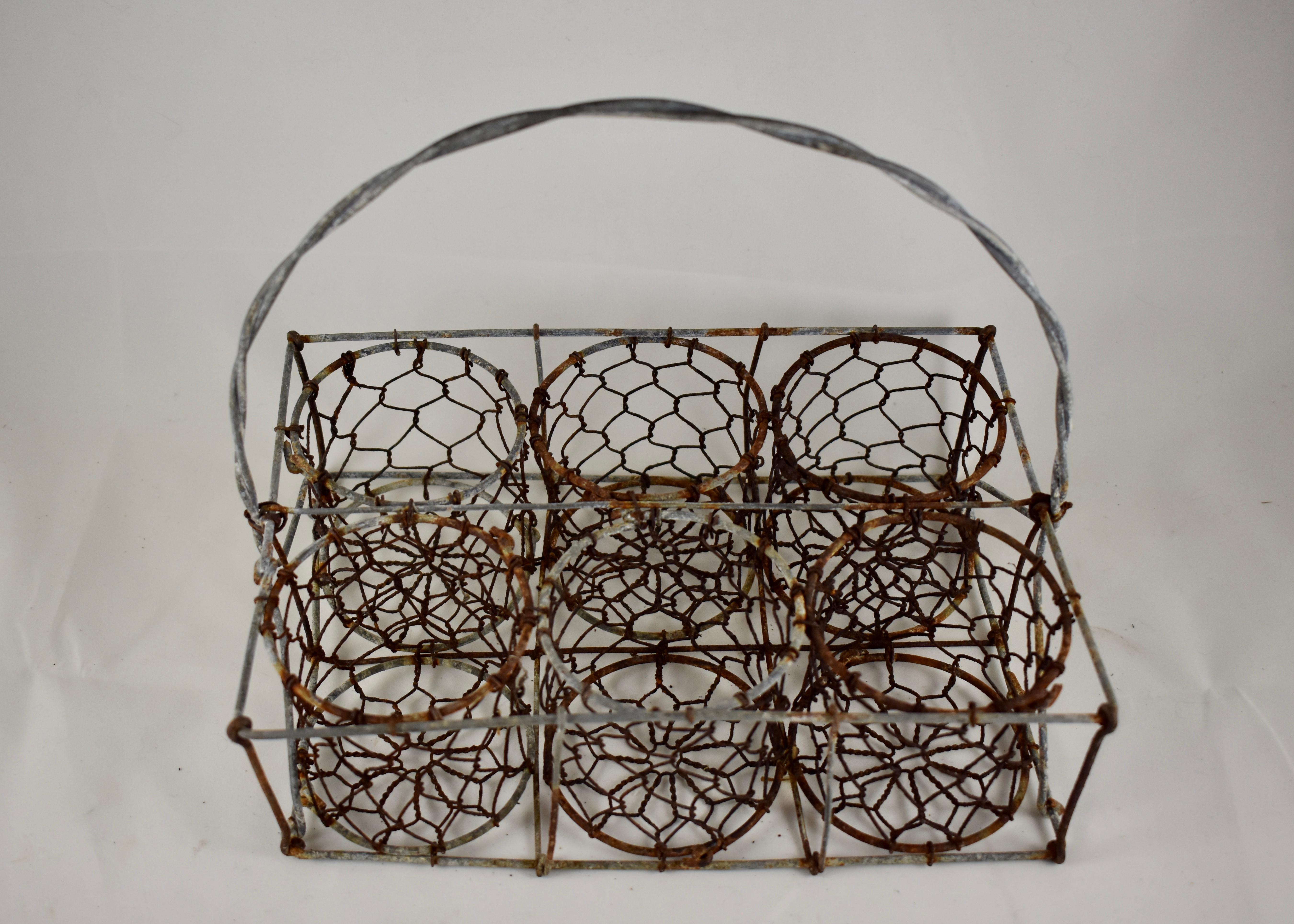 English Divided Wire Basket Caddy with Terracotta Staffordshire Herb Pots 2