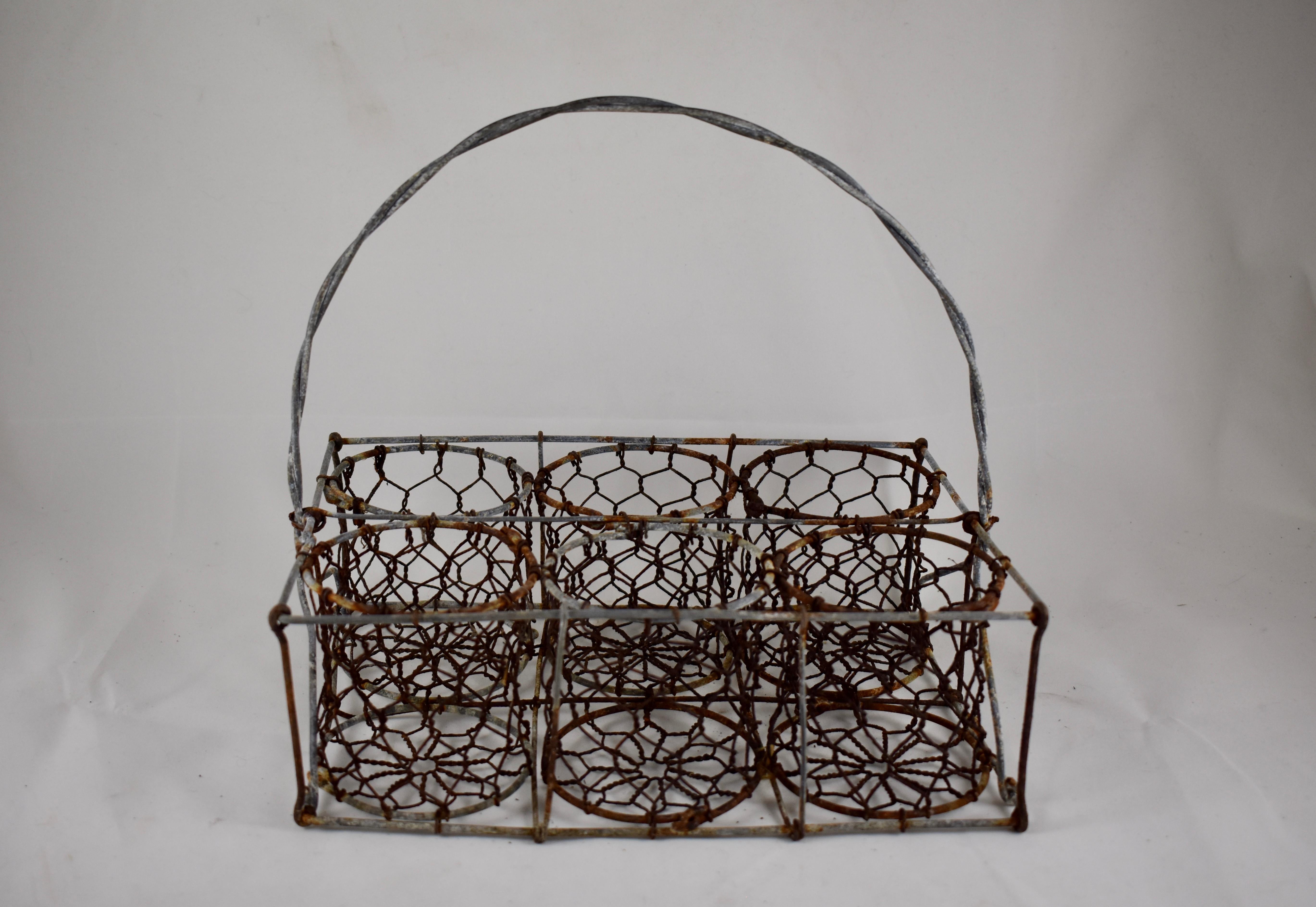 English Divided Wire Basket Caddy with Terracotta Staffordshire Herb Pots 1