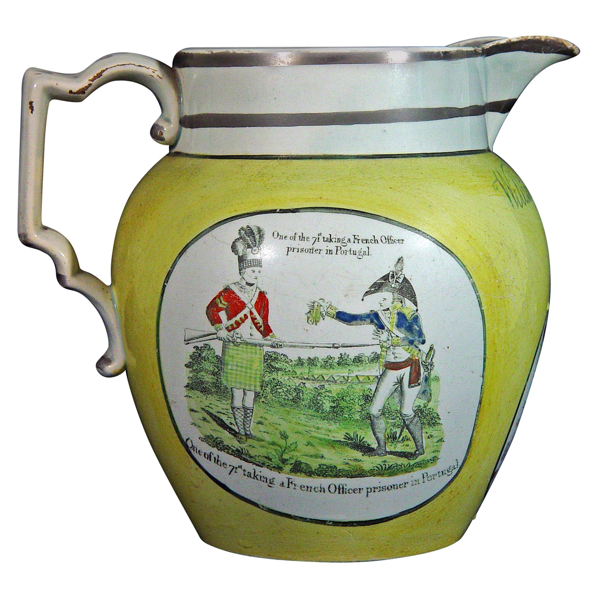 English Documentary Pearlware Yellow-Ware Napoleonic Jug, Dated 1813