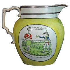 Antique English Documentary Pearlware Yellow-Ware Napoleonic Jug, Dated 1813