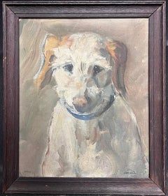 1920
s English Signed Oil Painting Portrait of Scruffy Little Dog Titled