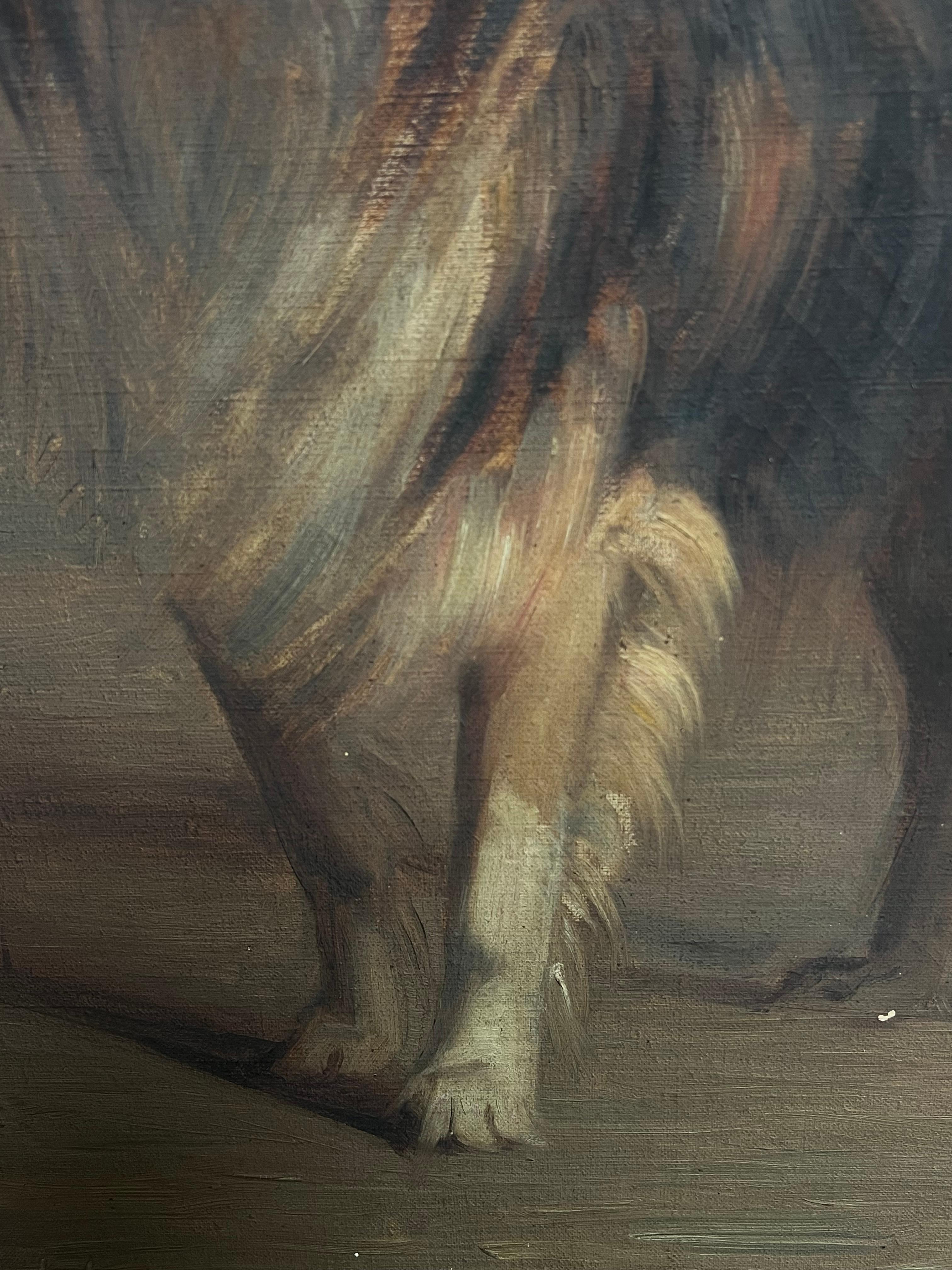 Antique 1900's English Oil Painting Portrait of a Collie Dog d.1909 3