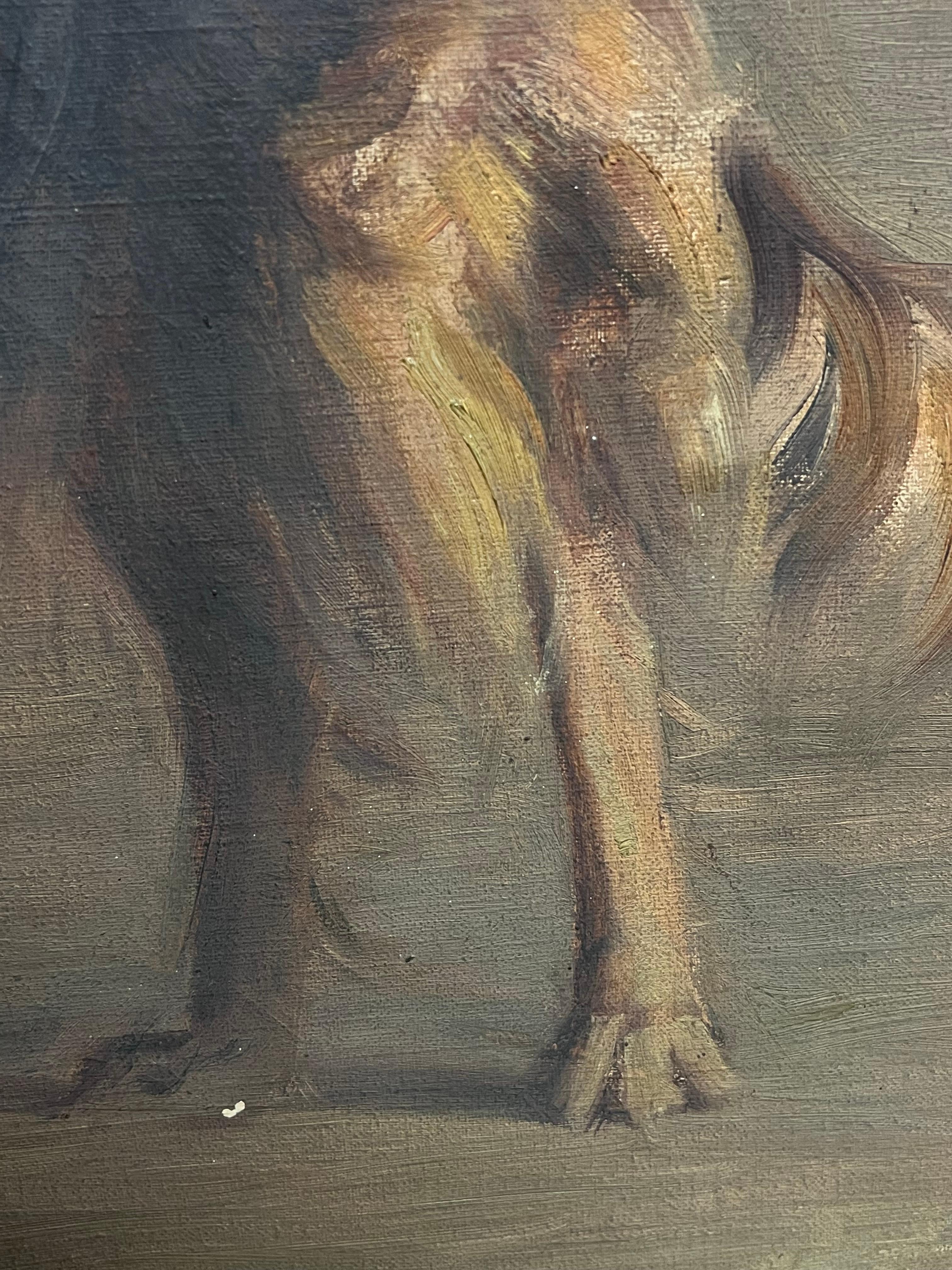 Antique 1900's English Oil Painting Portrait of a Collie Dog d.1909 6