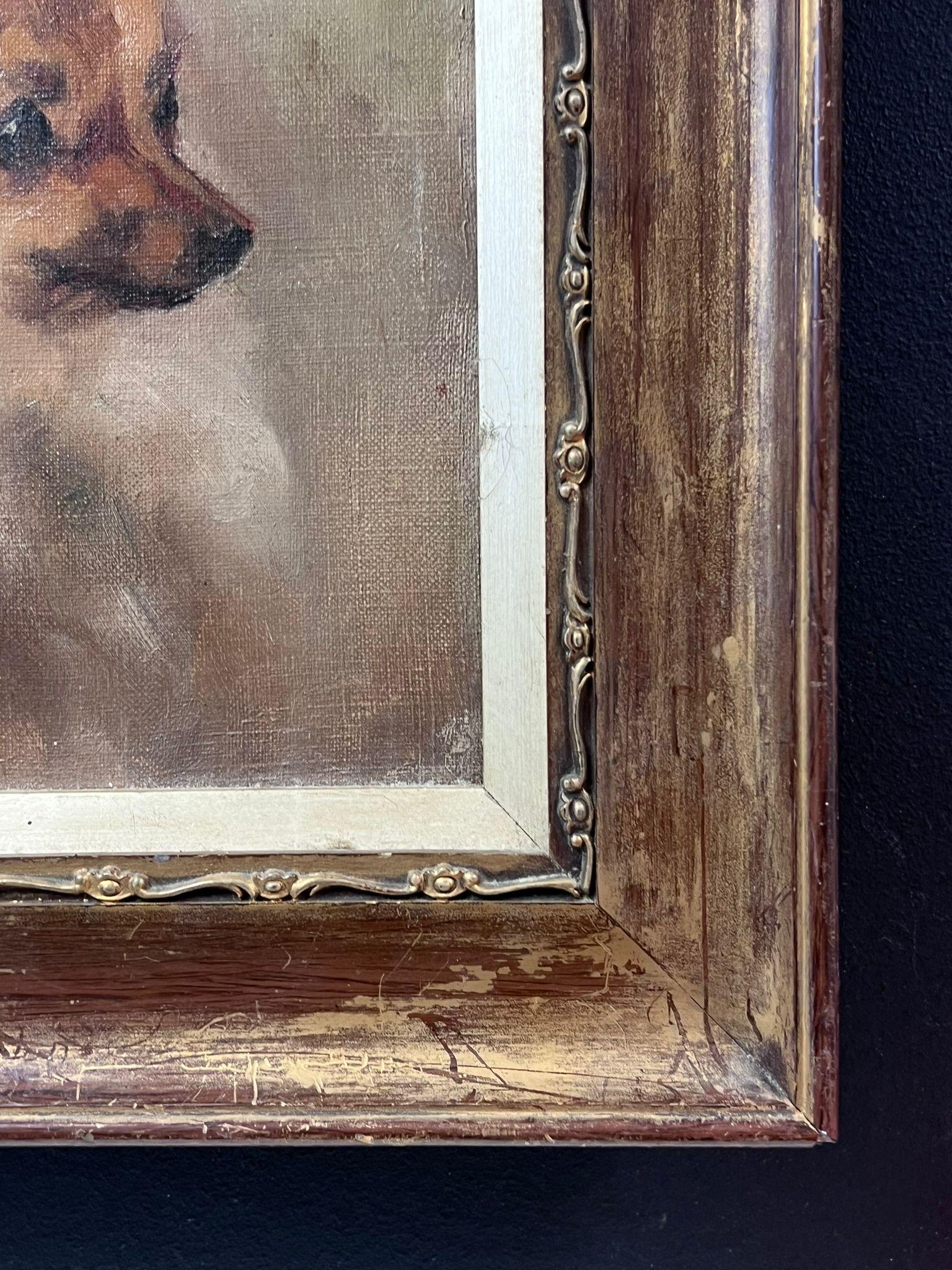 Antiguo Óleo Inglés Retrato de Perro Pomerania Siglo XIX enmarcado en venta 2