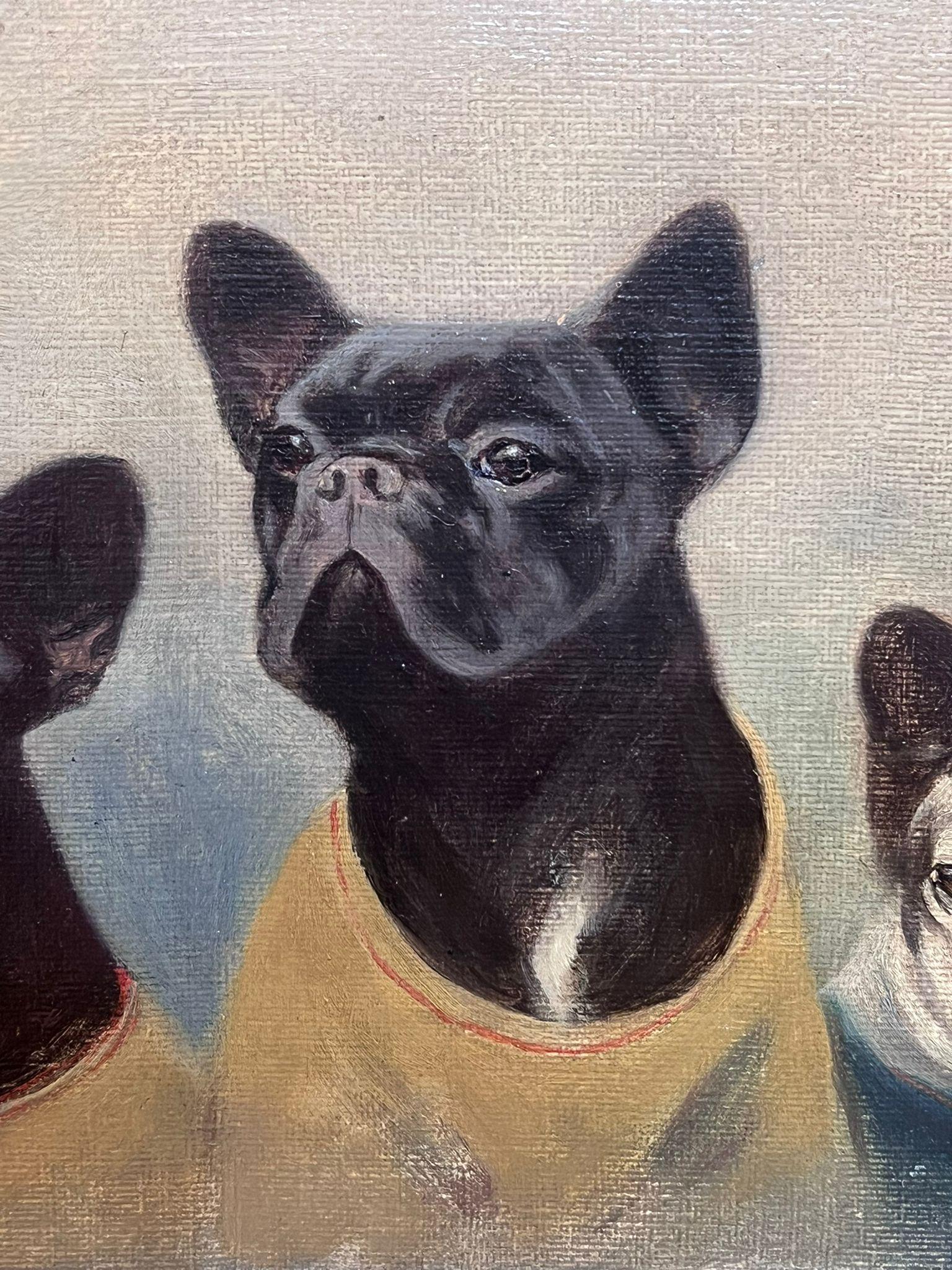Boston Terrier Dogs Antique English Oil Painting in Gilt Frame 1