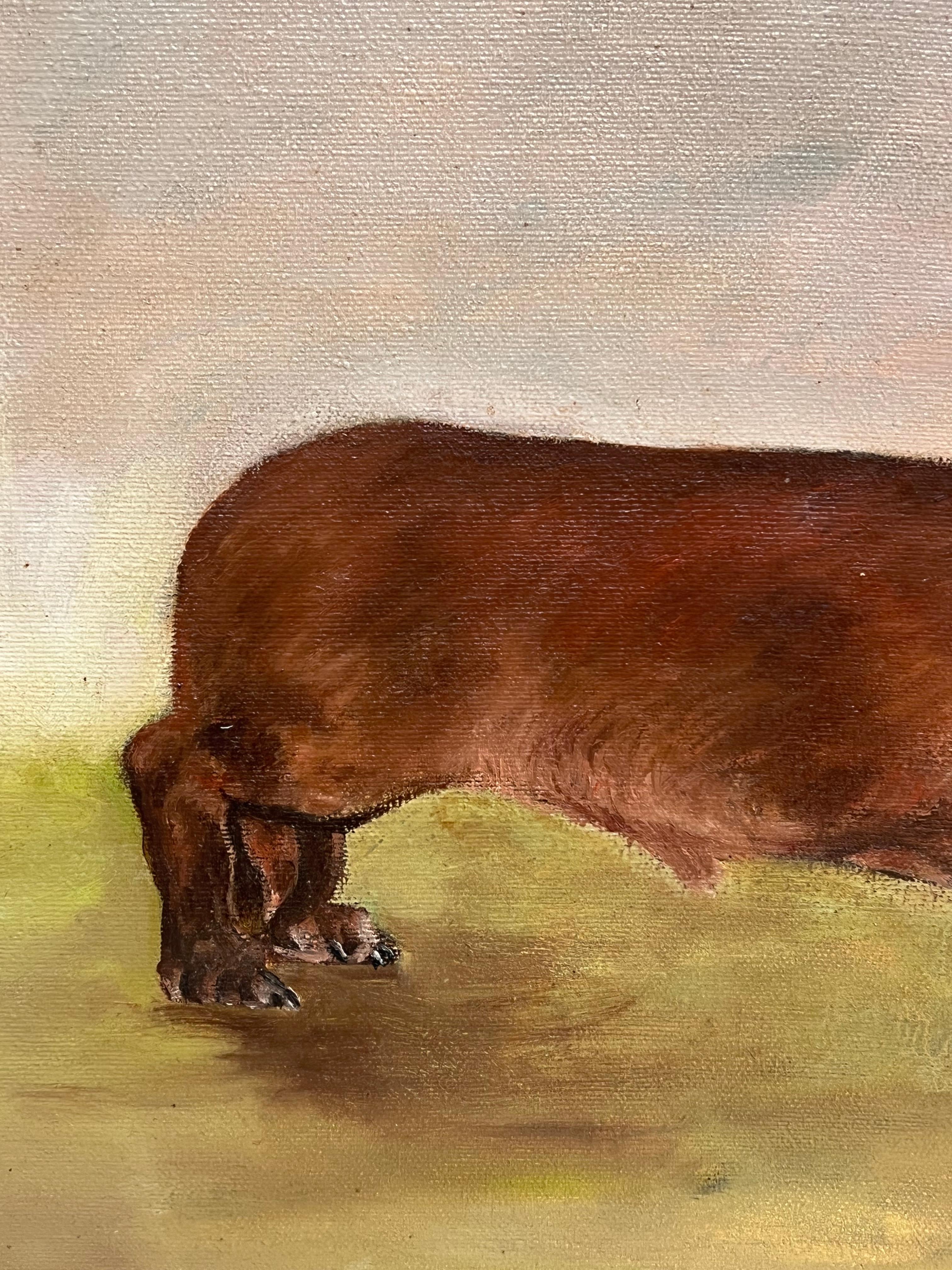 The Dachshund Dog Vintage English Original Oil Painting Signed c. 1970's en vente 7
