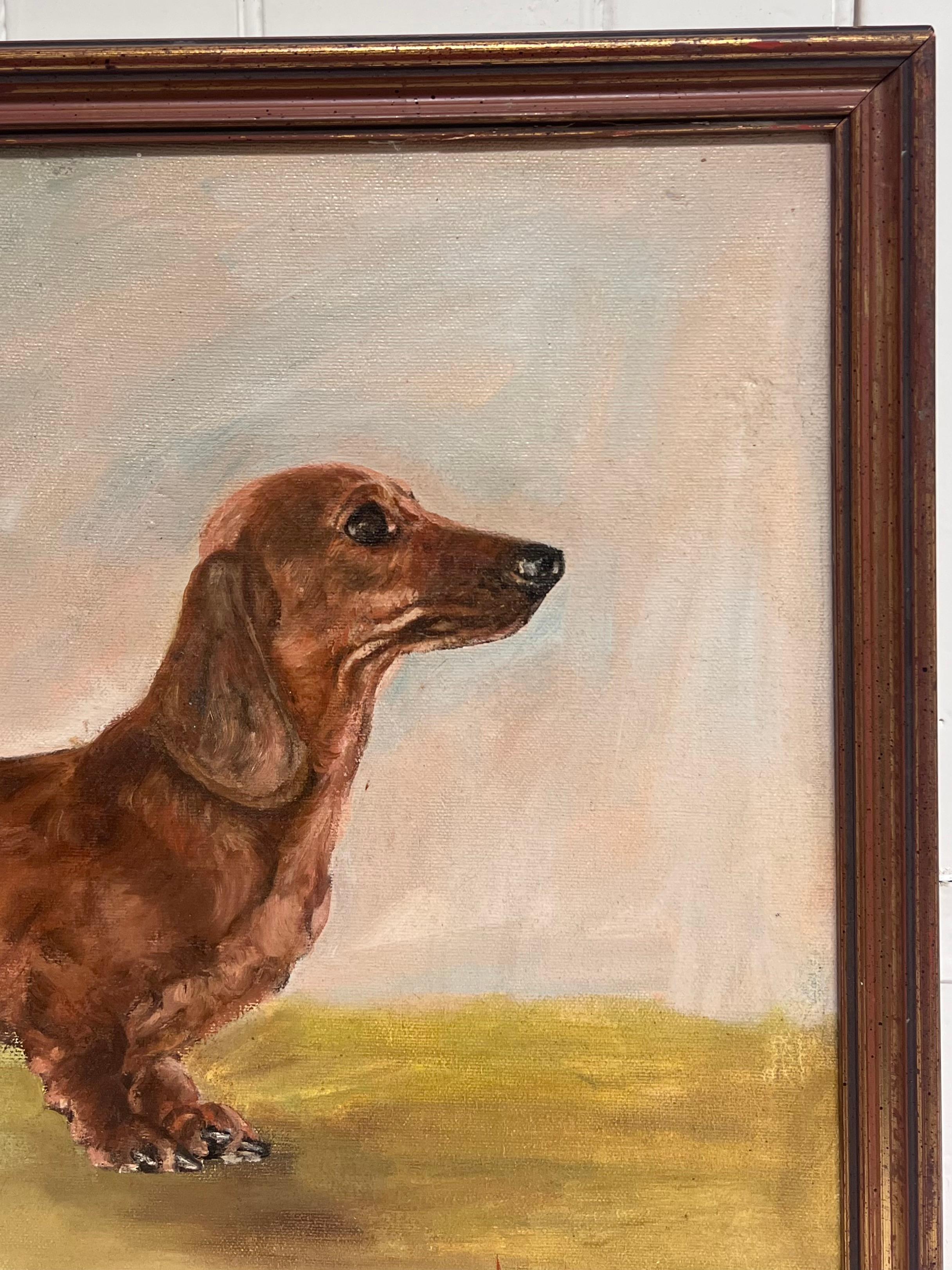 The Dachshund Dog
English artist, circa 1970's
signed oil on canvas, framed 
framed: 18 x 23 inches
canvas: 16 x 20 inches
Provenance: private collection, England
Condition: very good condition

For more any more information please do contact us