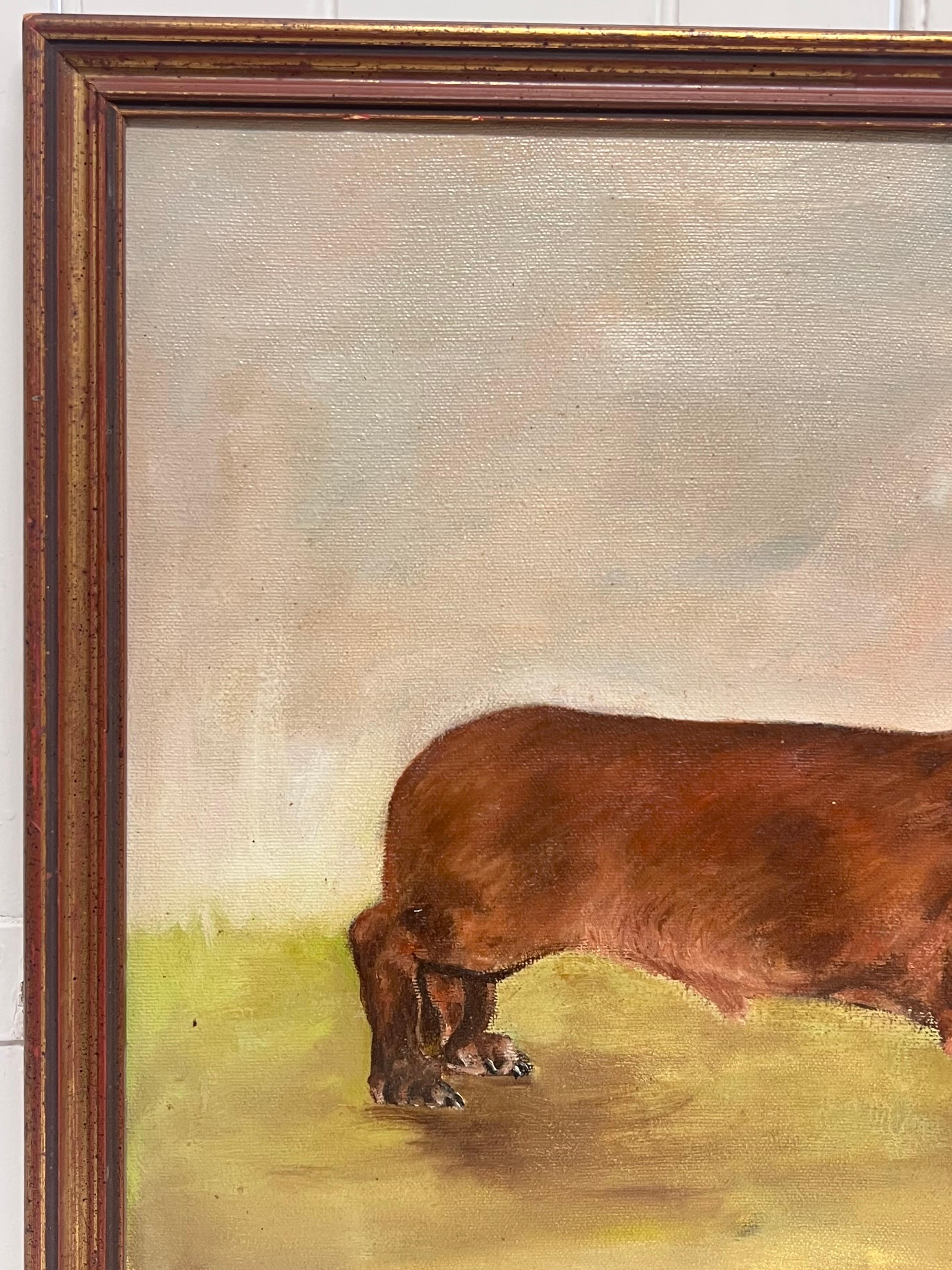 The Dachshund Dog Vintage English Original Oil Painting Signed c. 1970's en vente 5