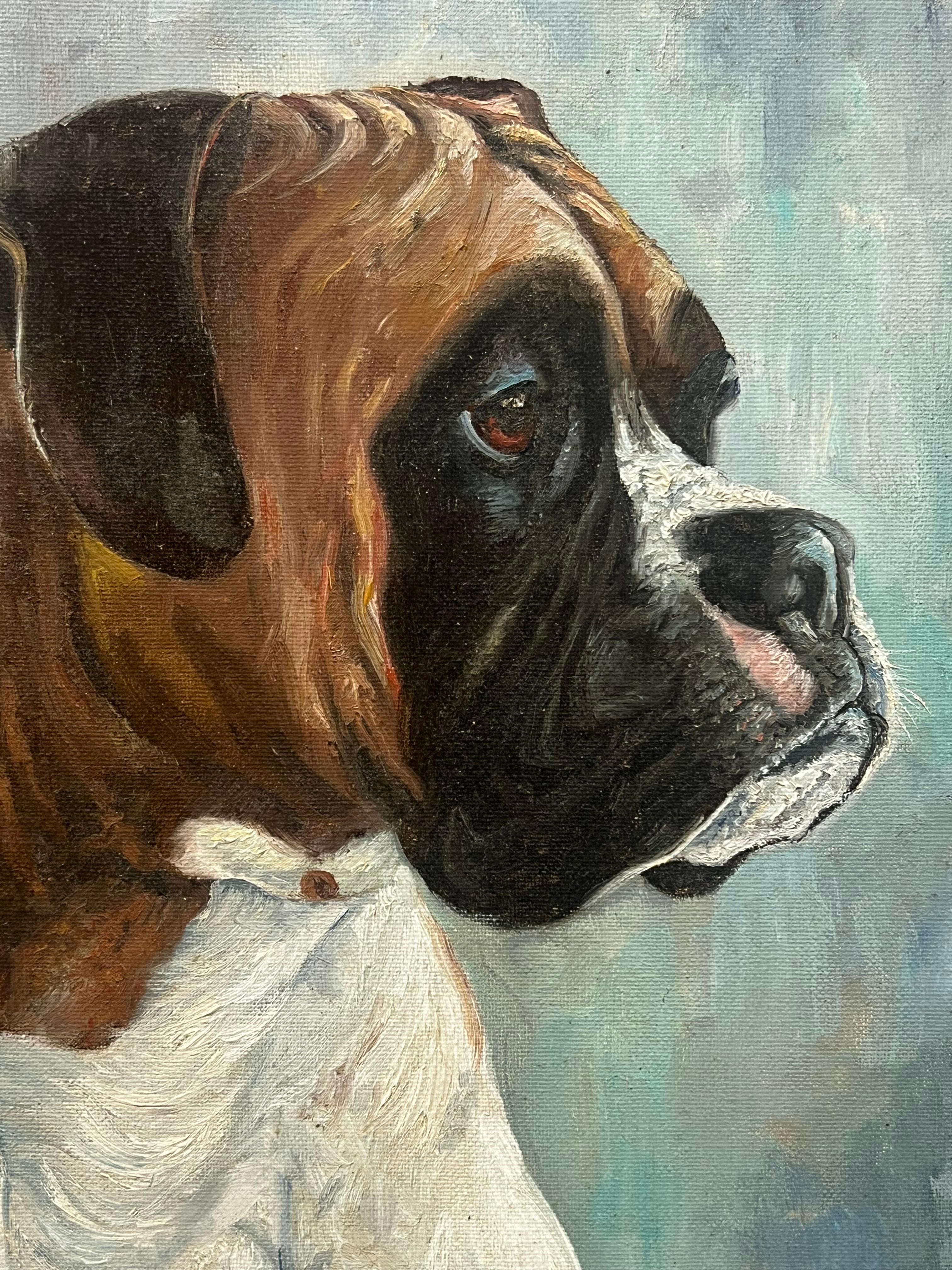Pintura al óleo inglesa vintage Retrato de un perro bóxer 'Barron' - Painting Escuela inglesa de English dog artist