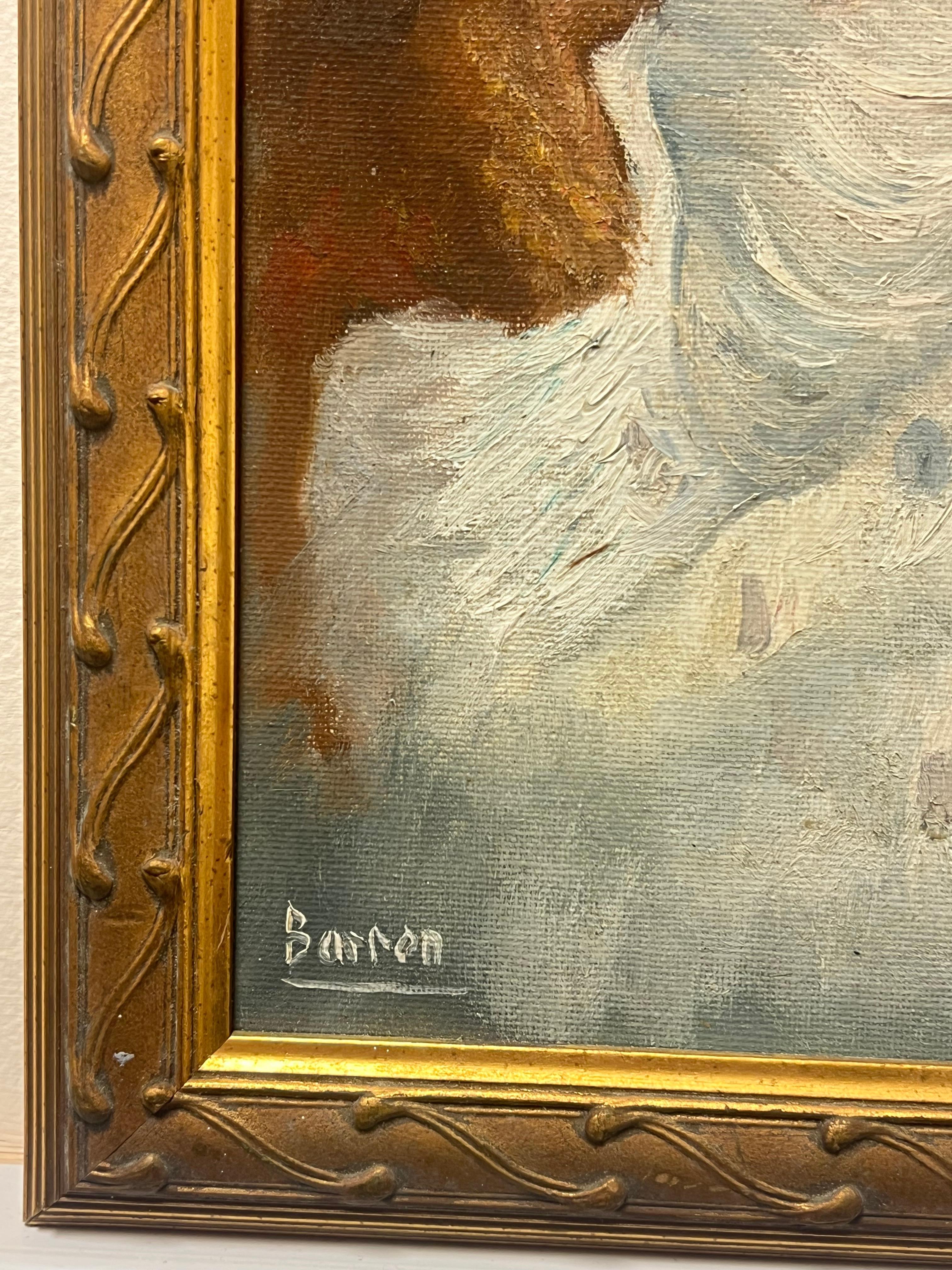 Pintura al óleo inglesa vintage Retrato de un perro bóxer 'Barron' en venta 1