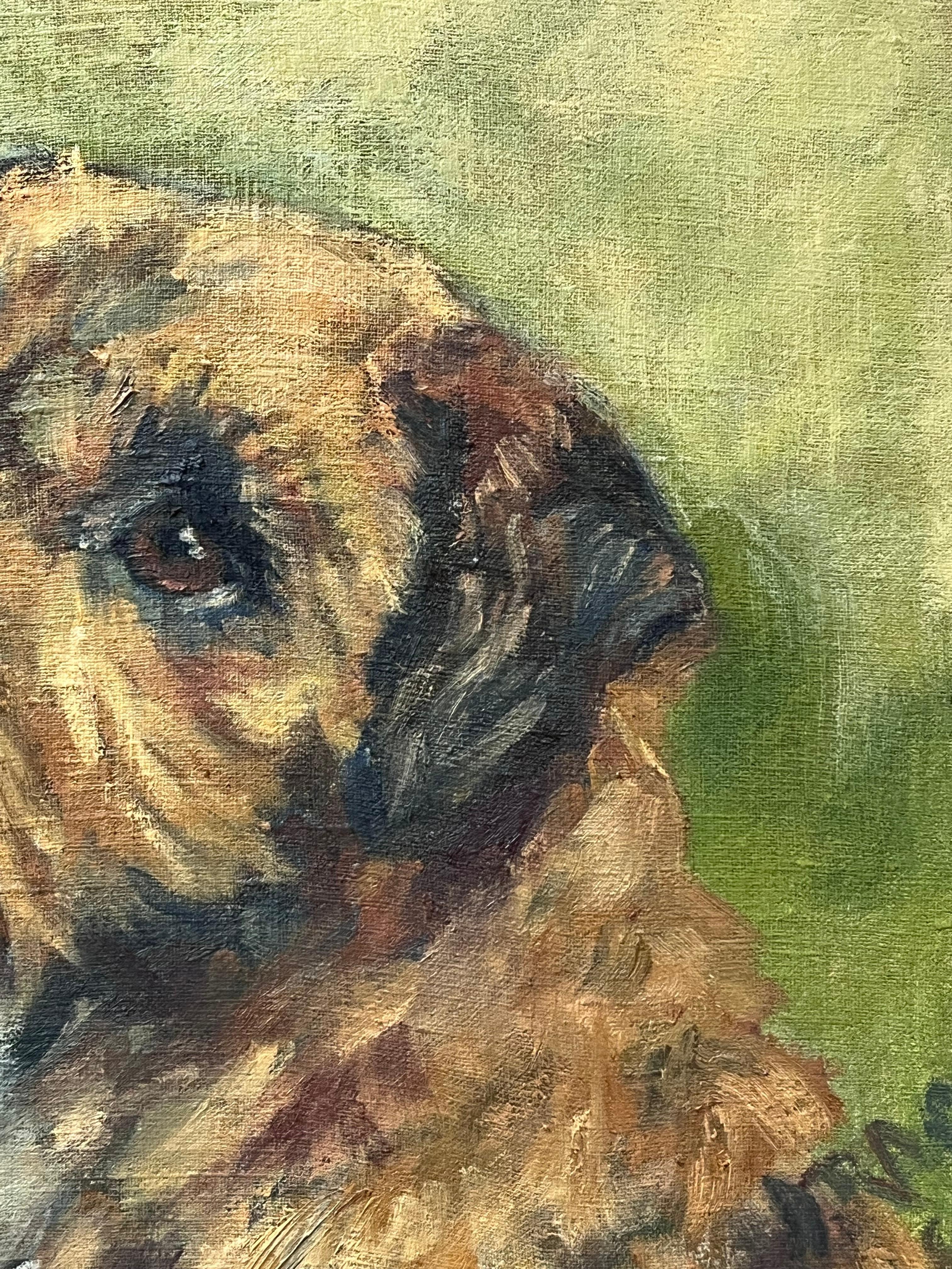 El cachorro de Border Terrier Pintura al óleo inglesa firmada arte canino original, siglo XX 2