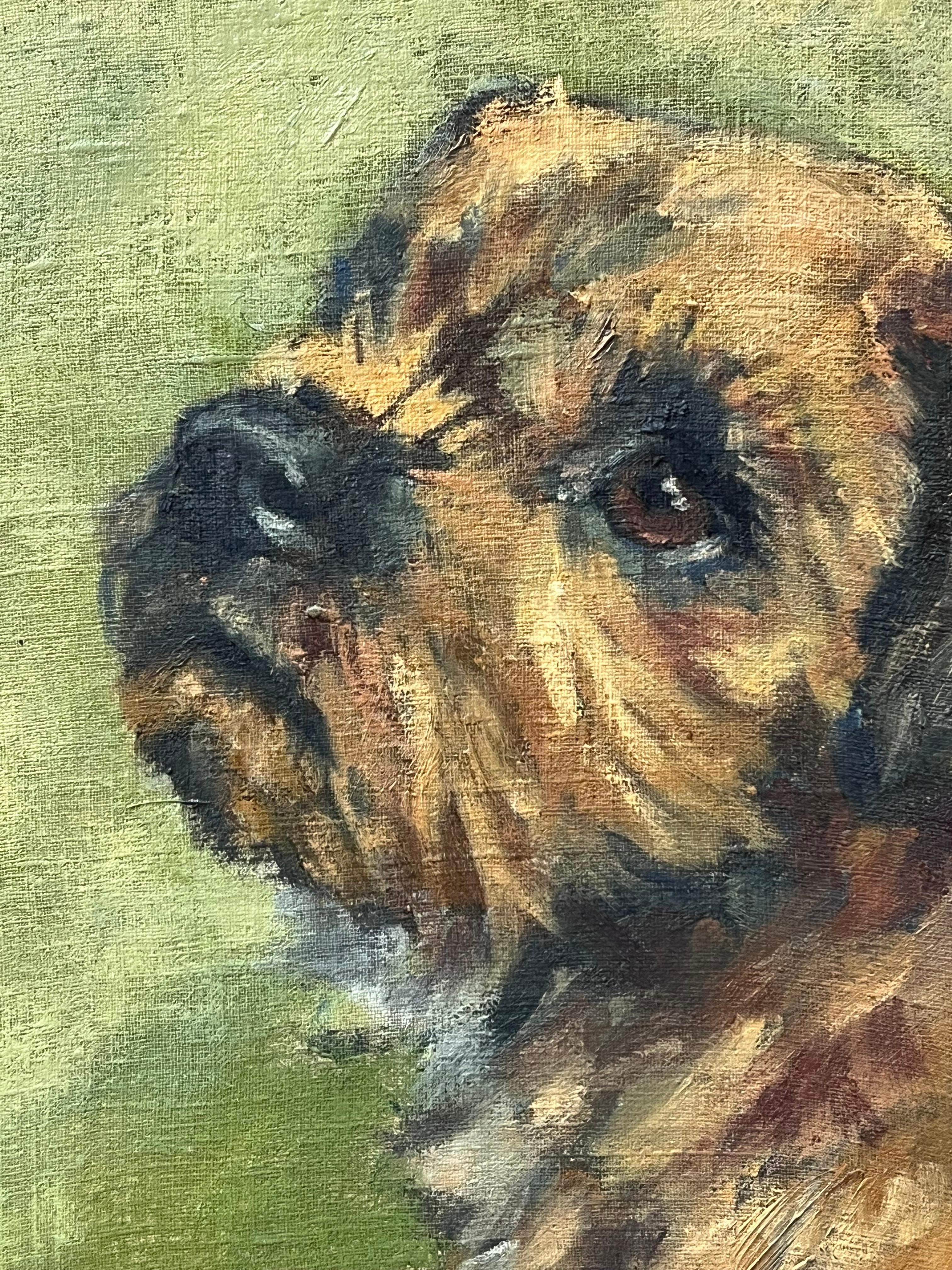 El cachorro de Border Terrier Pintura al óleo inglesa firmada arte canino original, siglo XX 3