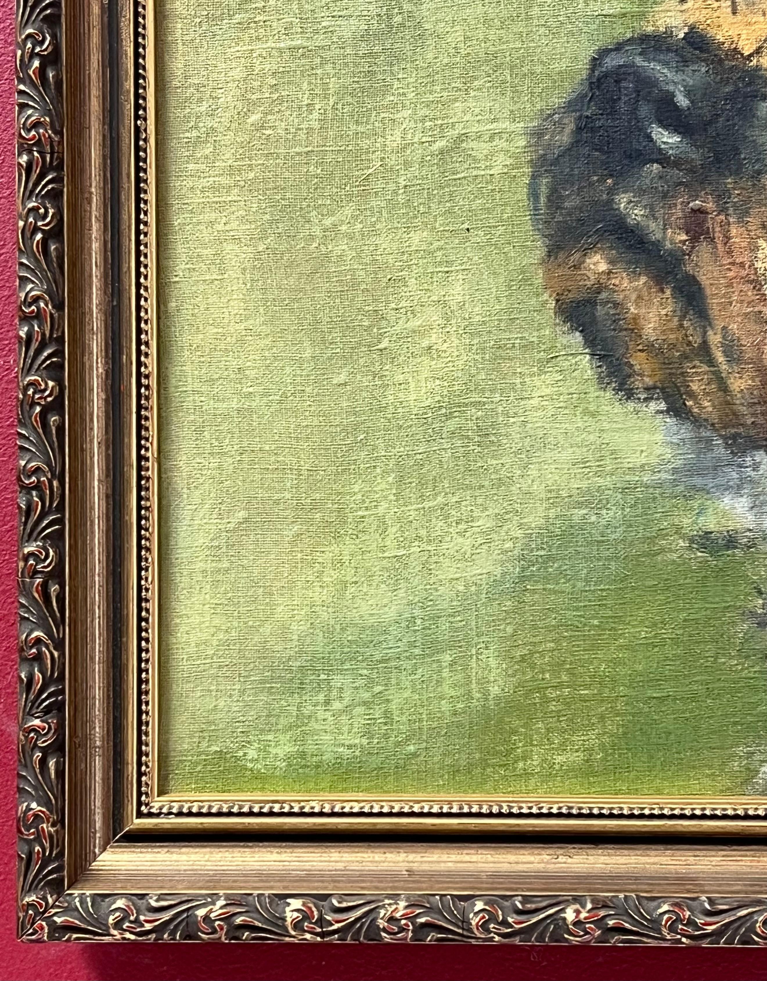 El cachorro de Border Terrier Pintura al óleo inglesa firmada arte canino original, siglo XX 4