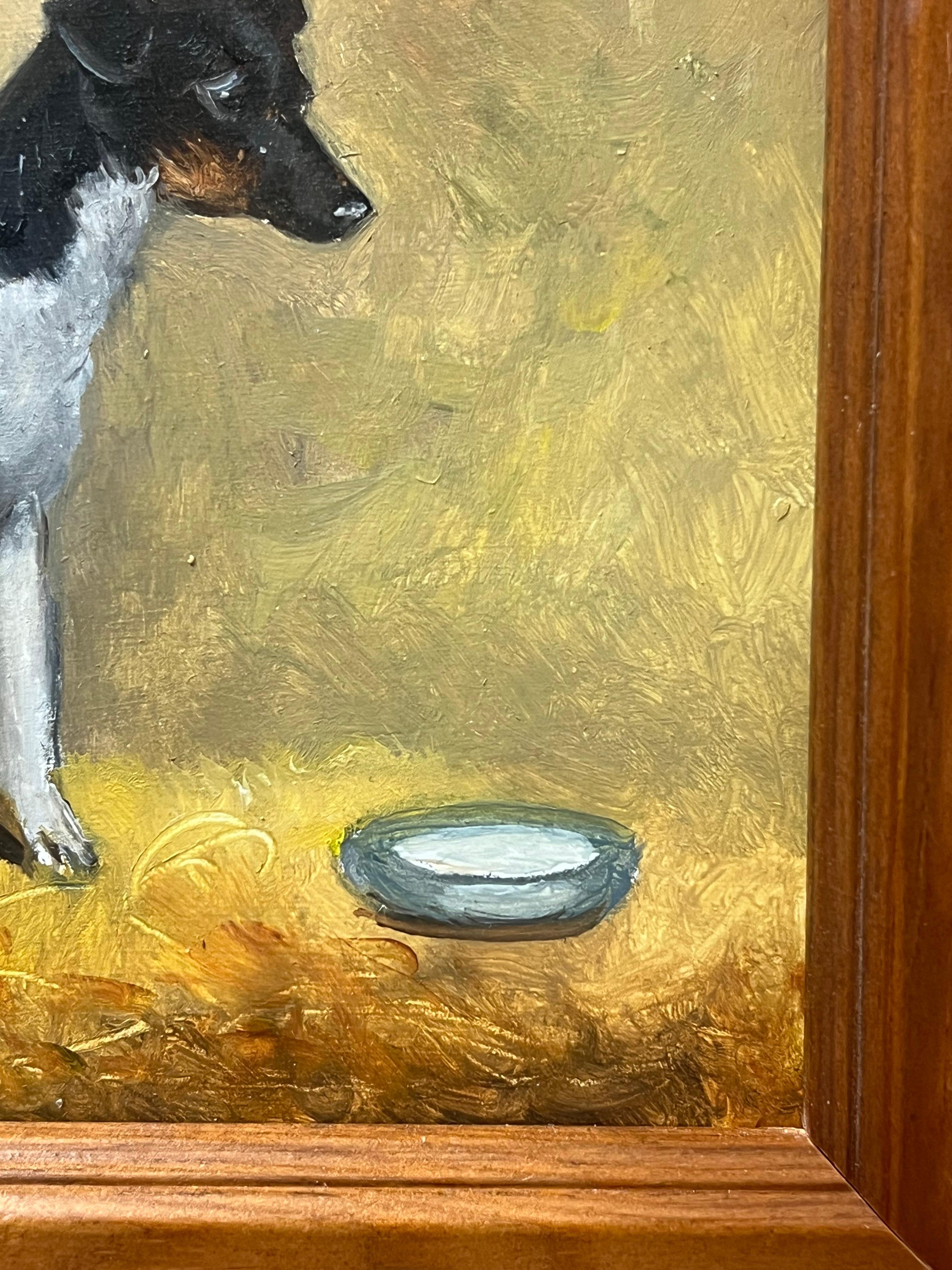 Cane inglese vintage dipinto a olio Jack Russell Terrier in un fienile interno in vendita 1