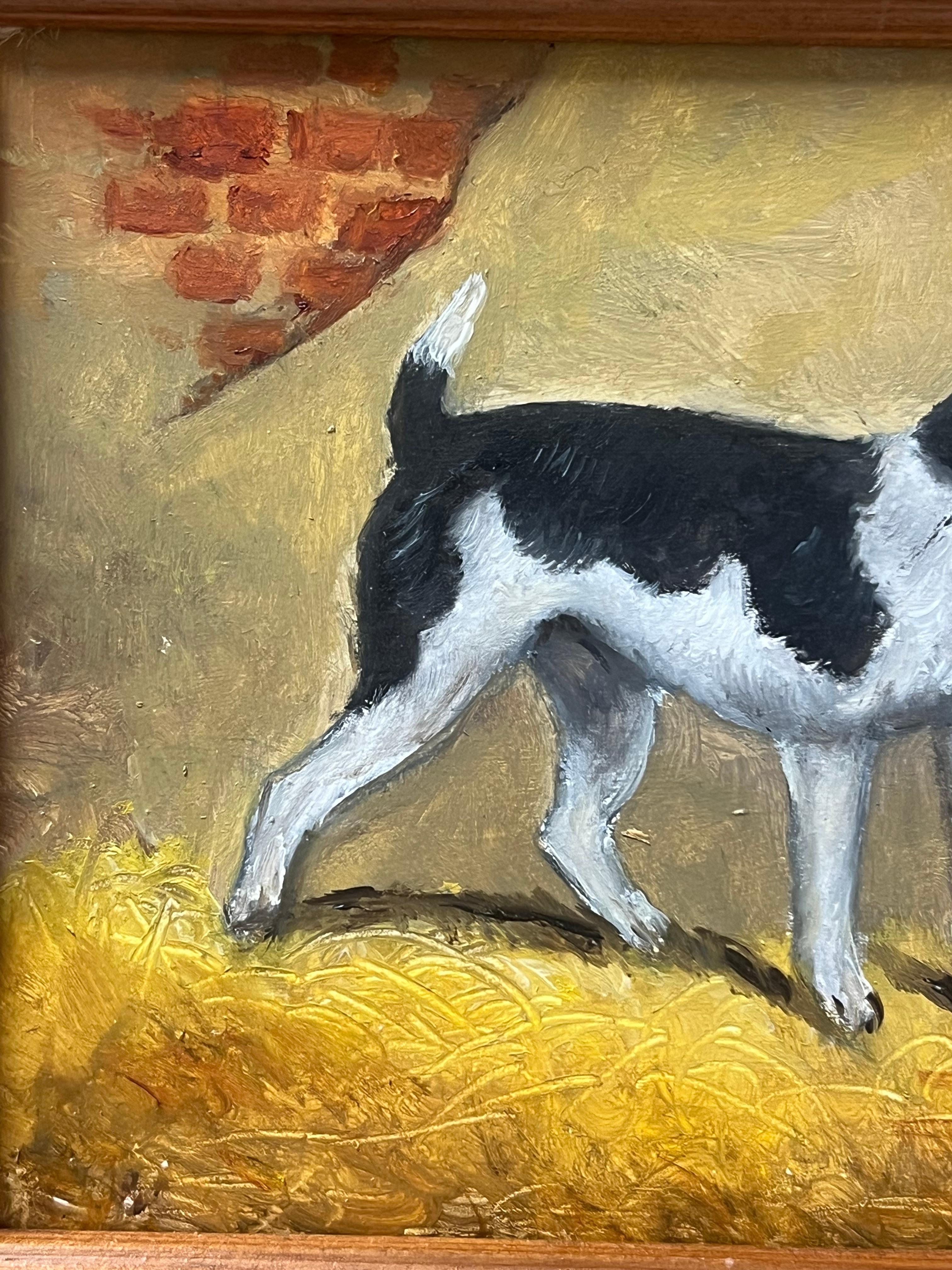 Cane inglese vintage dipinto a olio Jack Russell Terrier in un fienile interno in vendita 2