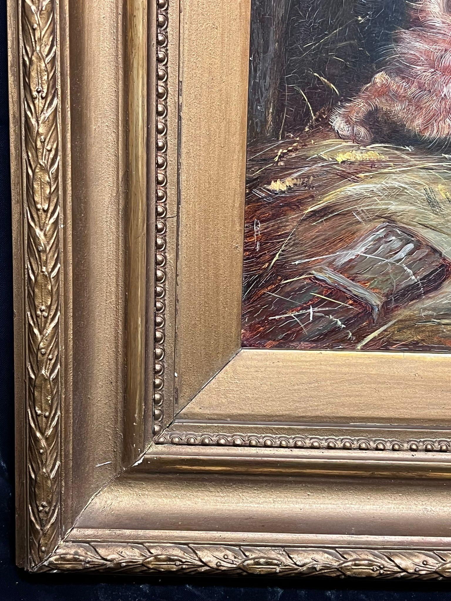Playful Terriers Pouncing To The Dog Bowl Antique English Oil Painting For Sale 2