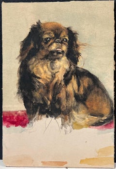 Portrait of a Pekingese Dog Charming Antique English Watercolour Painting