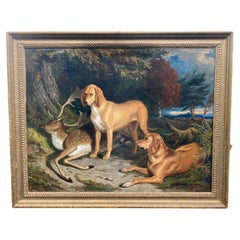 English" Dogs with Deer" by Jacob Thompson Oil on Canvas Old Masters