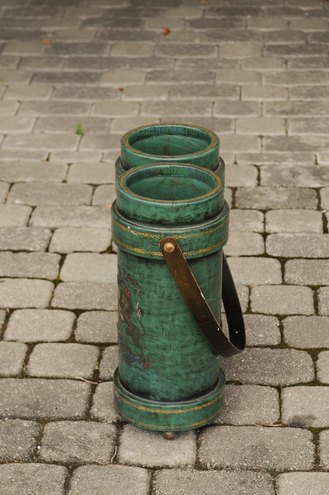 English Double Leather Bucket with Handle and Royal Coat of Arms, circa 1920 For Sale 3