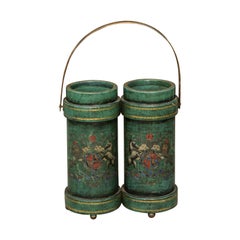 Cubo inglés de cuero doble con asa y escudo real, hacia 1920