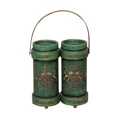 Antique English Double Leather Bucket with Handle and Royal Coat of Arms, circa 1920