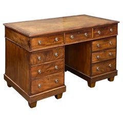 English Double Pedestal Desk of Mahogany with Embossed Leather Top