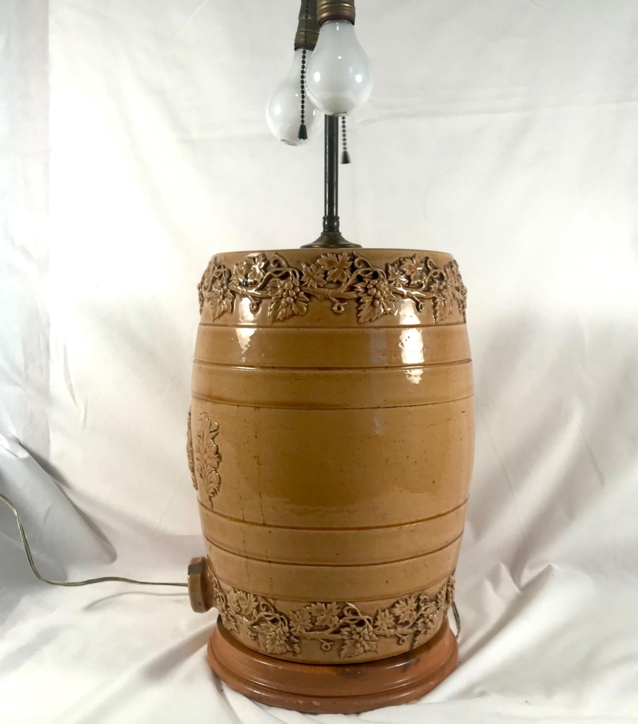 English Doulton Lambeth Style Salt Glaze Whiskey Barrel, Water Cooler by Powell 2