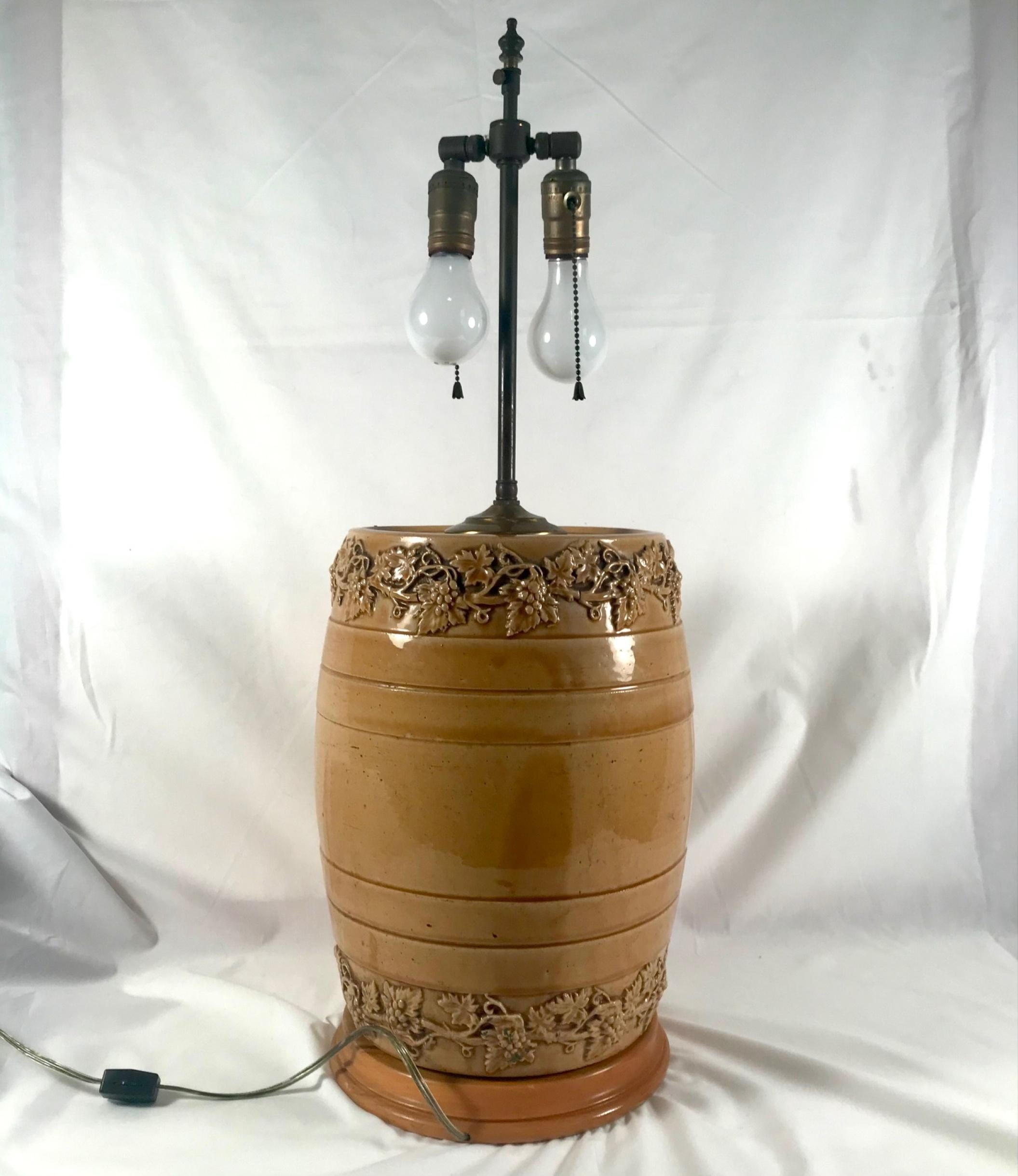 English Doulton Lambeth Style Salt Glaze Whiskey Barrel, Water Cooler by Powell 3