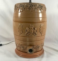 English Doulton Lambeth Style Salt Glaze Whiskey Barrel, Water Cooler by Powell