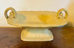 English Drabware Footed Tazza Compote Relief Molded Oak Leaves and Grape Vine