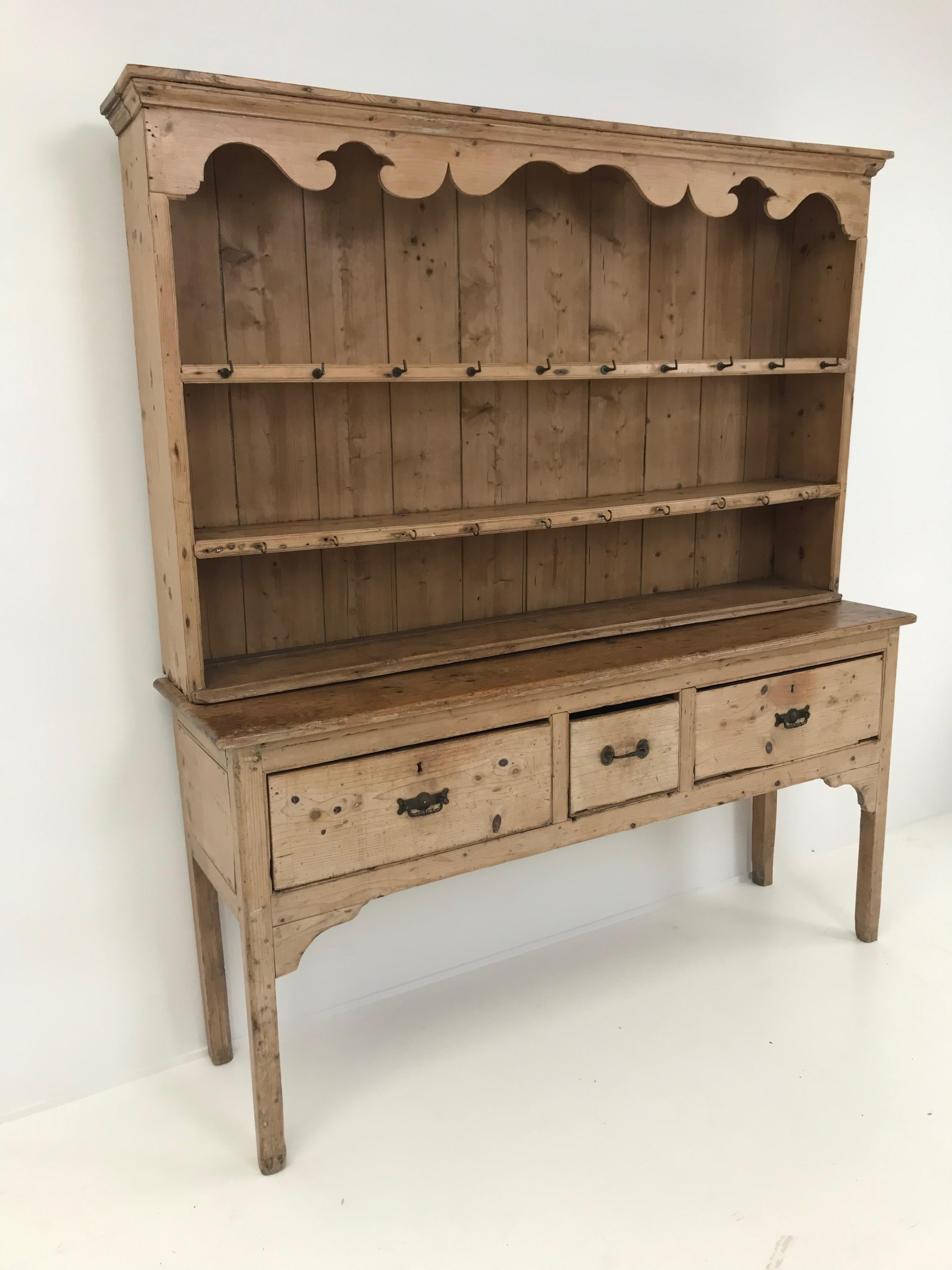 Bleached English Dresser with Top, 19th Century
