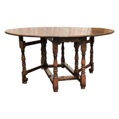 English Drop-Leaf Yew Wood Round Table
