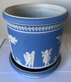 English Dudson Jasperware Blue and White Two-Piece Pot