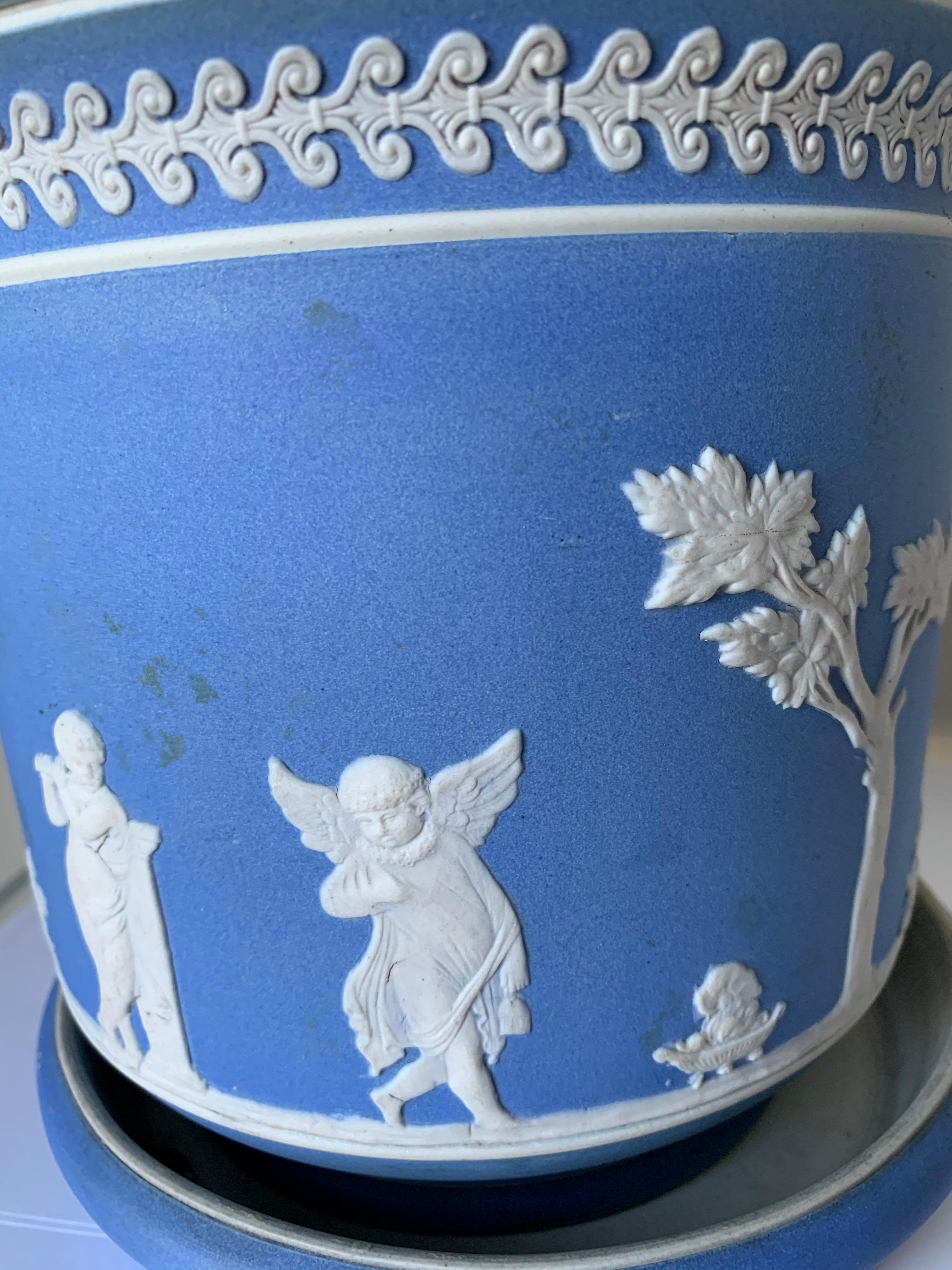 Mid-20th Century English Dudson Jasperware Blue and White Two-Piece Pot