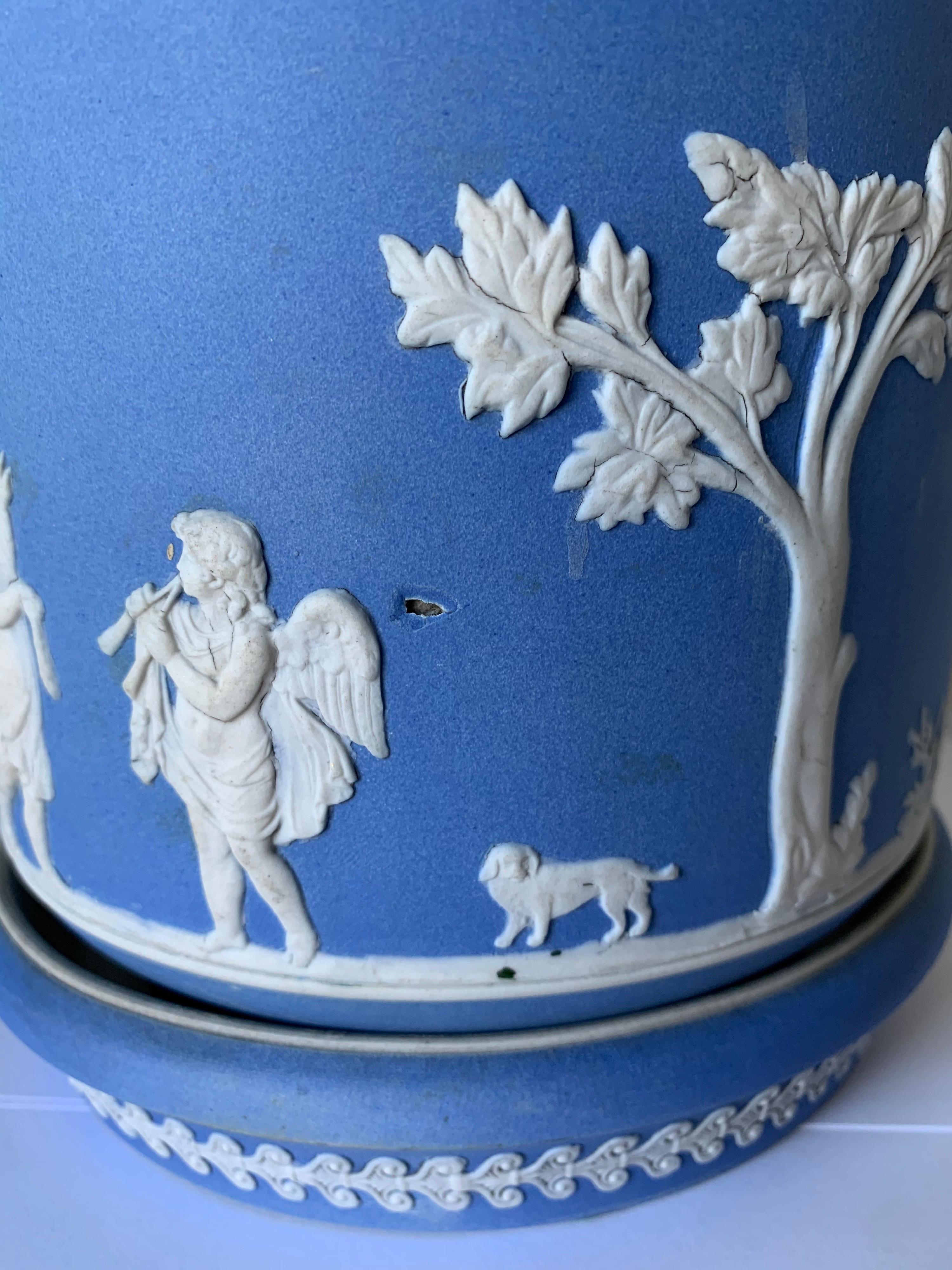 Ceramic English Dudson Jasperware Blue and White Two-Piece Pot