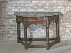 English Early 17th Century Charles I Oak Demi-lune Console Table