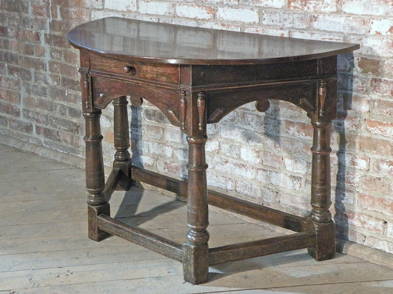 Jacobean English Early 17th Century Charles I Oak Demi-lune Console Table For Sale