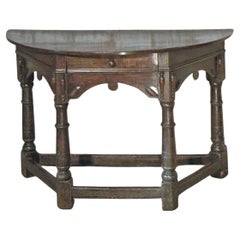 English Early 17th Century Charles I Oak Demi-lune Console Table