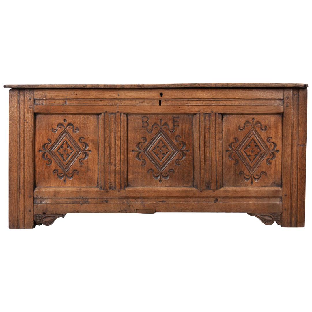 English Early 18th Century Carved Coffer