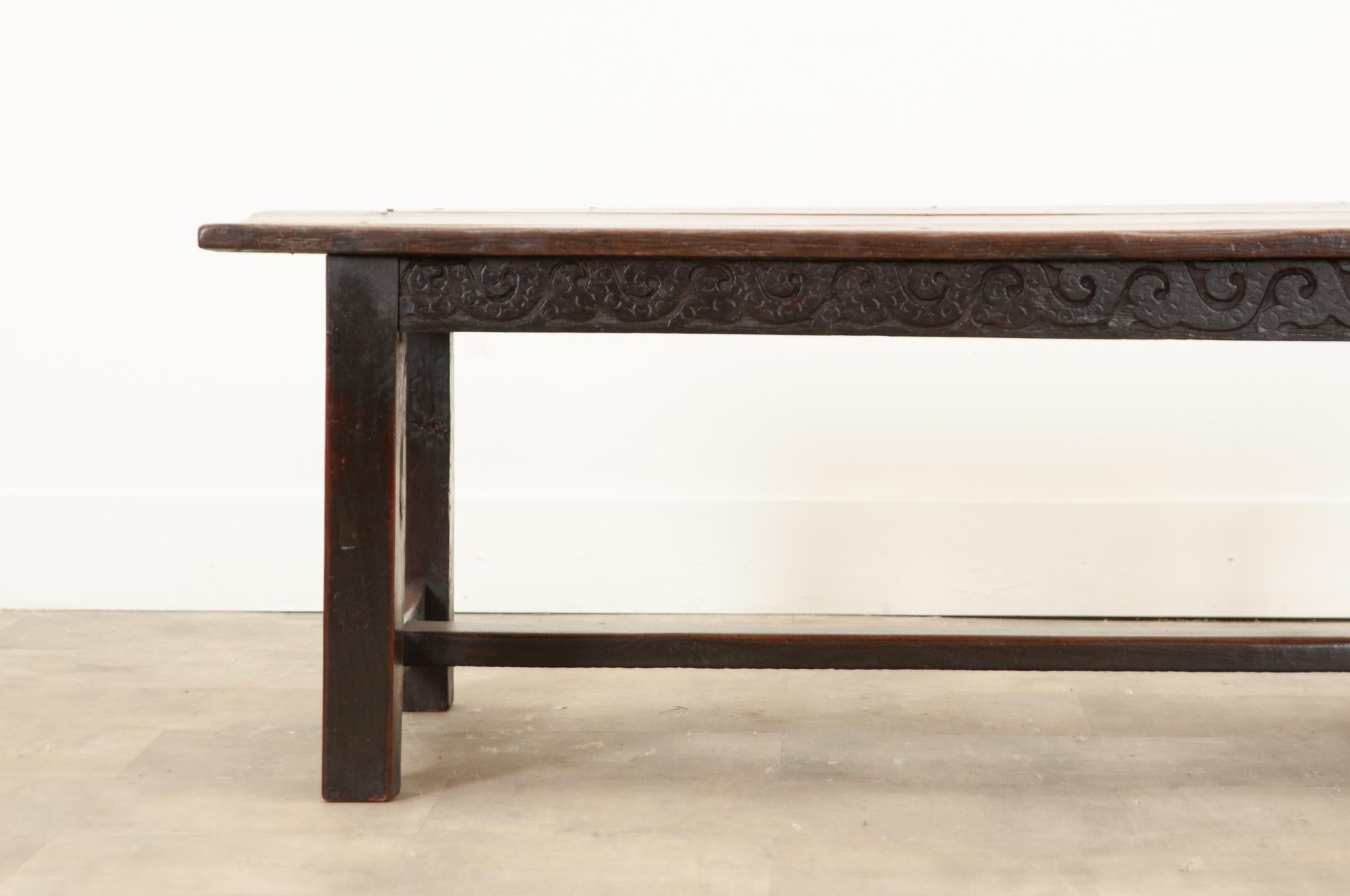 Wood English Early 18th Century Carved Oak Low Table