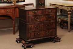 English Early 18th Century Oak & Walnut Chest with 5 Drawers and Bun Feet