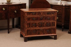 English Early 18th Century Oyster Veneer Chest in Walnut with Box Wood Inlay